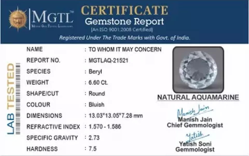 Aquamarine - 6.60 Carats