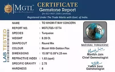Turquoise - 8.28 Carats ( Firoza - 9.03 Ratti )
