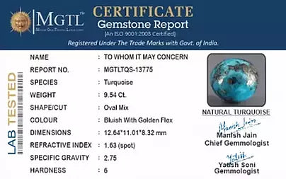 Turquoise - 9.54 Carats ( Firoza - 10.40 Ratti )