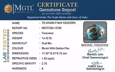 Turquoise - 14.42 Carats ( Firoza - 15.72 Ratti )