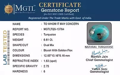 Turquoise - 6.61 Carats ( Firoza - 7.20 Ratti )
