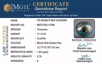 Turquoise - 11.14 Carats ( Firoza - 12.14 Ratti )