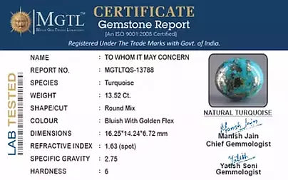 Turquoise - 13.52 Carats ( Firoza - 14.74 Ratti )