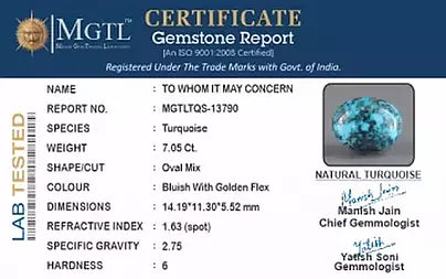Turquoise - 7.05 Carats ( Firoza - 7.68 Ratti )
