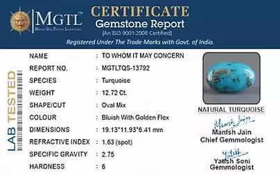 Turquoise - 12.72 Carats ( Firoza - 13.86 Ratti )