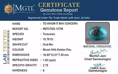 Turquoise - 10.79 Carats ( Firoza - 11.76 Ratti )
