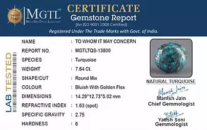 Turquoise - 7.64 Carats ( Firoza - 8.33 Ratti )