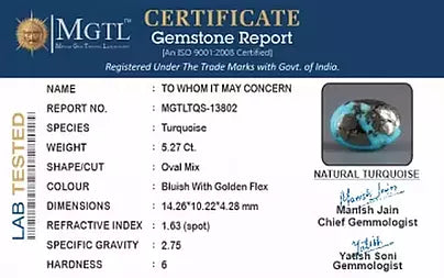 Turquoise - 5.27 Carats ( Firoza - 5.74 Ratti )