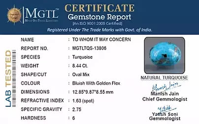 Turquoise - 8.44 Carats ( Firoza - 9.20 Ratti )