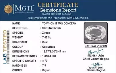 White Zircon - 7.47 Carats (Jarkan - 8.14 Ratti)