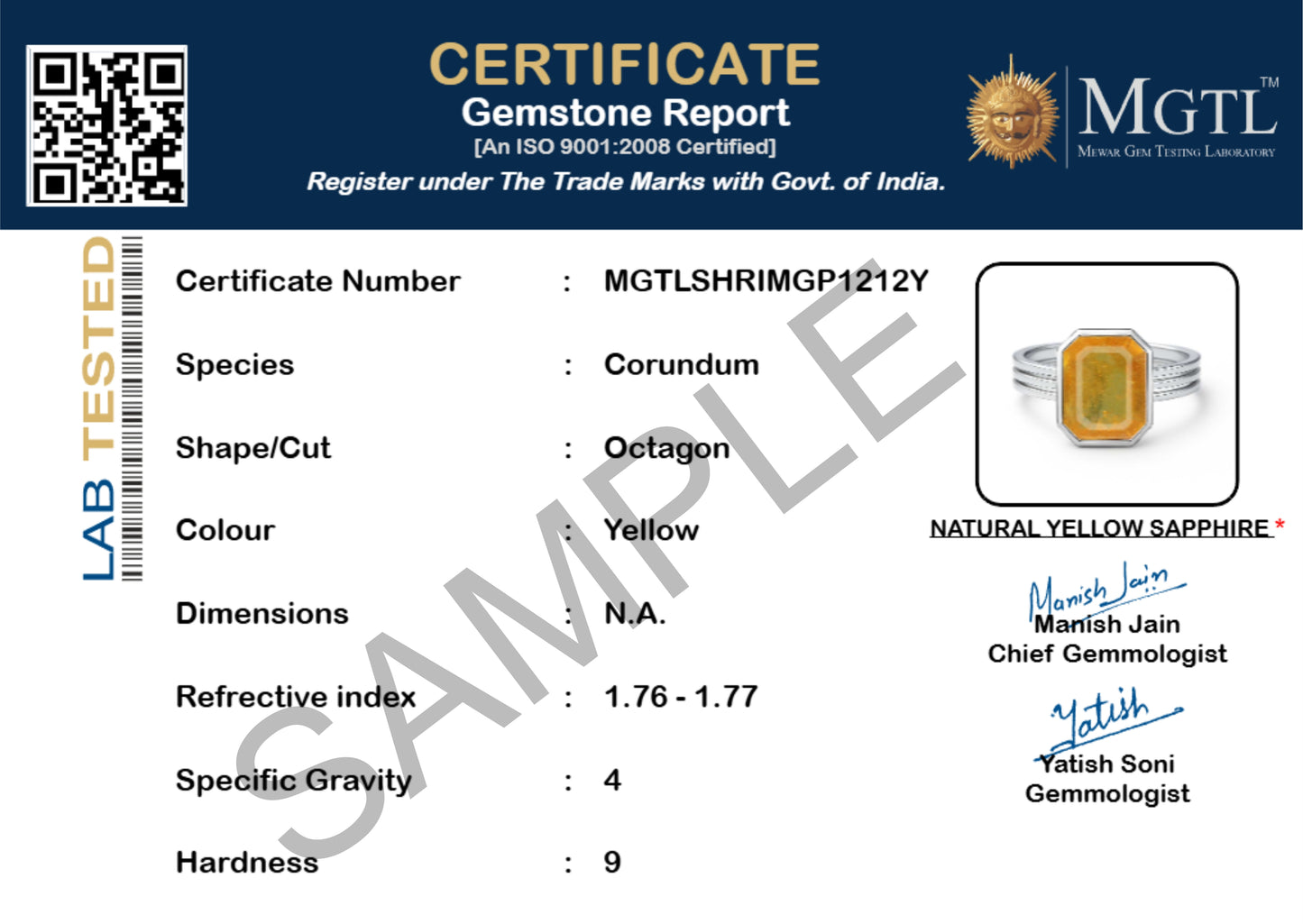 Luxury Sterling Silver Yellow Sapphire Ring for Male