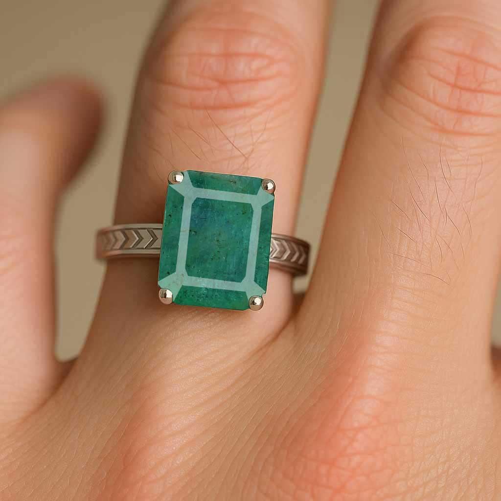 925 Sterling Silver Emerald Stone Ring For Male
