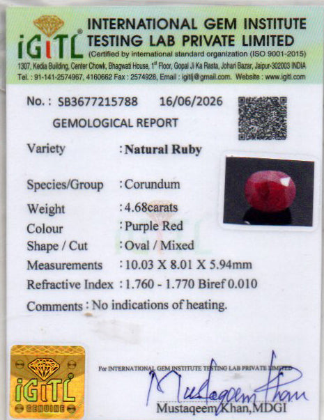 Ruby (Manik) Gemstone - 4.68 Carats