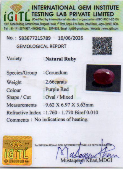 Ruby (Manik) Gemstone - 2.66 Carats