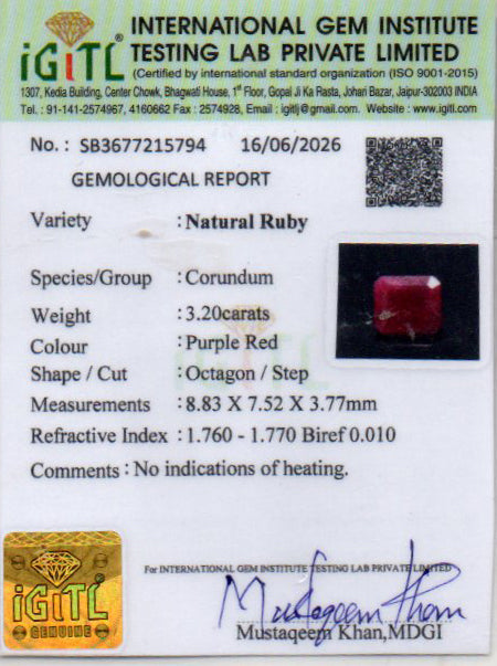 Ruby (Manik) Gemstone - 3.2 Carats