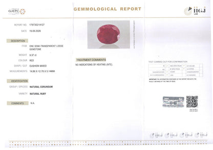 Ruby (Manik) Gemstone - 9.37 Carats