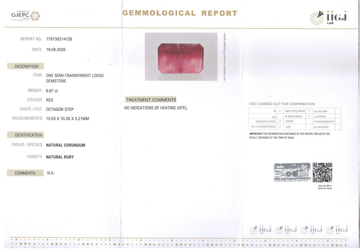 Ruby (Manik) Gemstone - 6.67 Carats