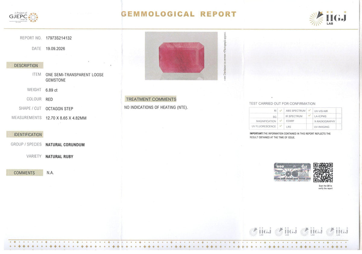 Ruby (Manik) Gemstone - 6.89 Carats