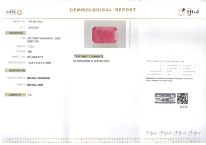 Ruby (Manik) Gemstone - 7.22 Carats