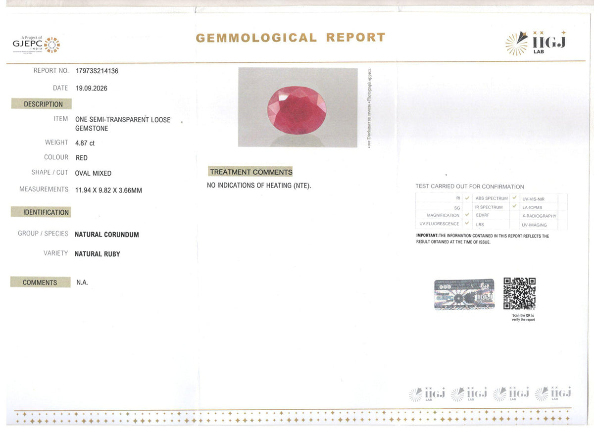 Ruby (Manik) Gemstone - 4.87 Carats