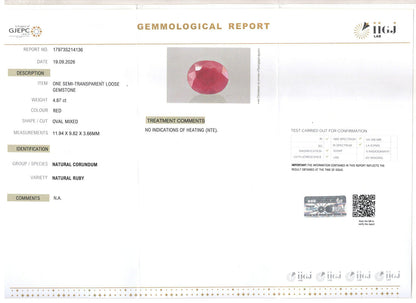 Ruby (Manik) Gemstone - 4.87 Carats