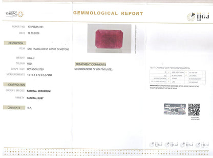 Ruby (Manik) Gemstone - 9.65 Carats