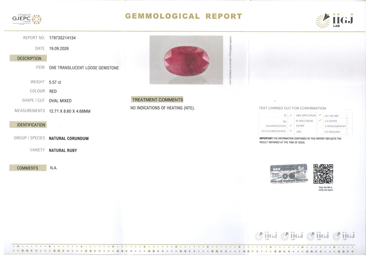 Ruby (Manik) Gemstone - 5.57 Carats