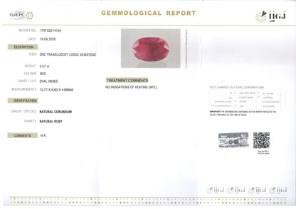 Ruby (Manik) Gemstone - 5.57 Carats