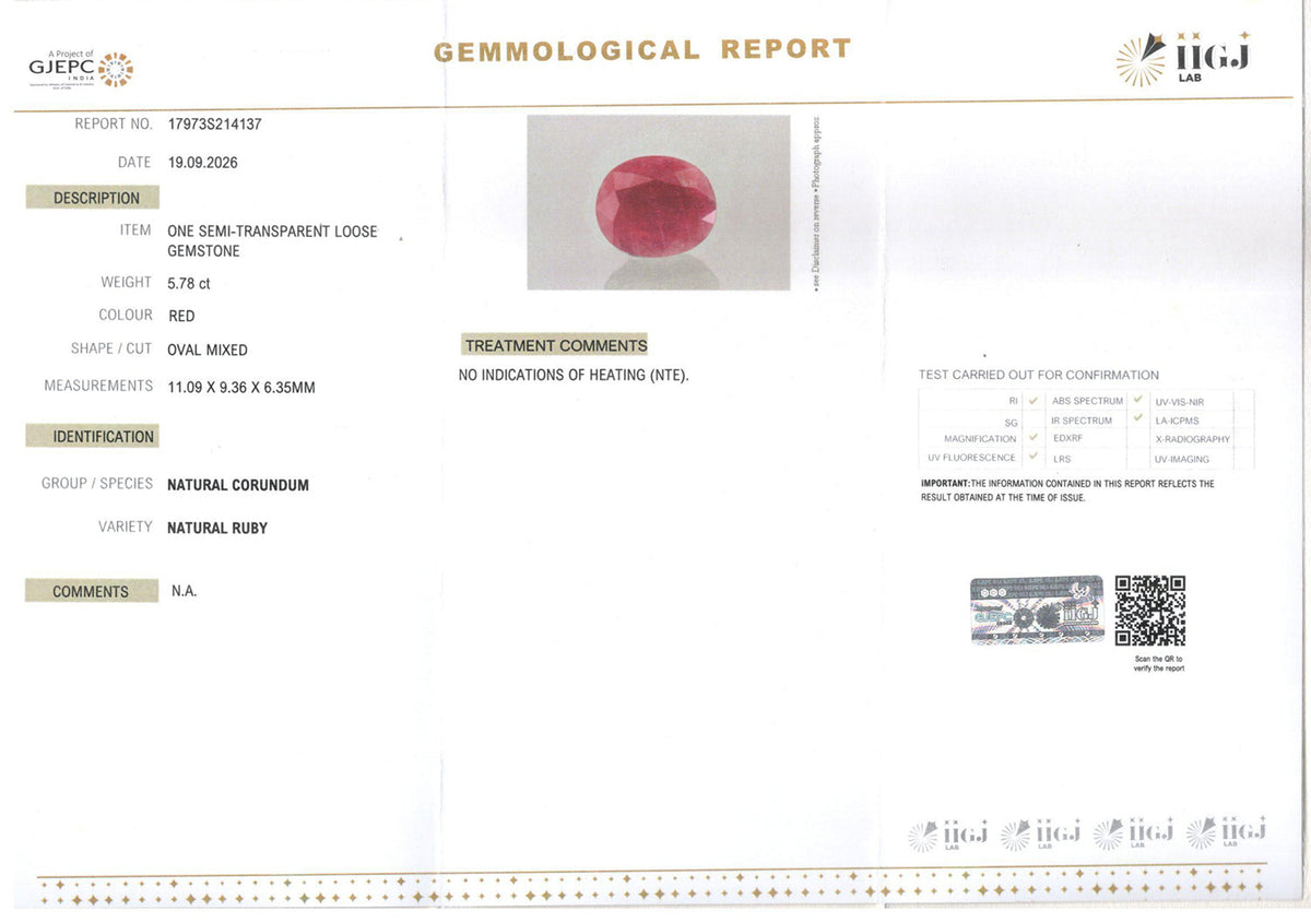 Ruby (Manik) Gemstone - 5.78 Carats