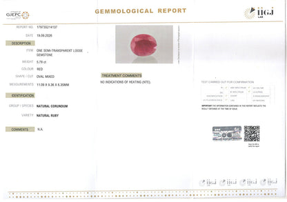 Ruby (Manik) Gemstone - 5.78 Carats