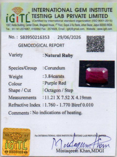 Ruby (Manik) Gemstone - 3.84 Carats
