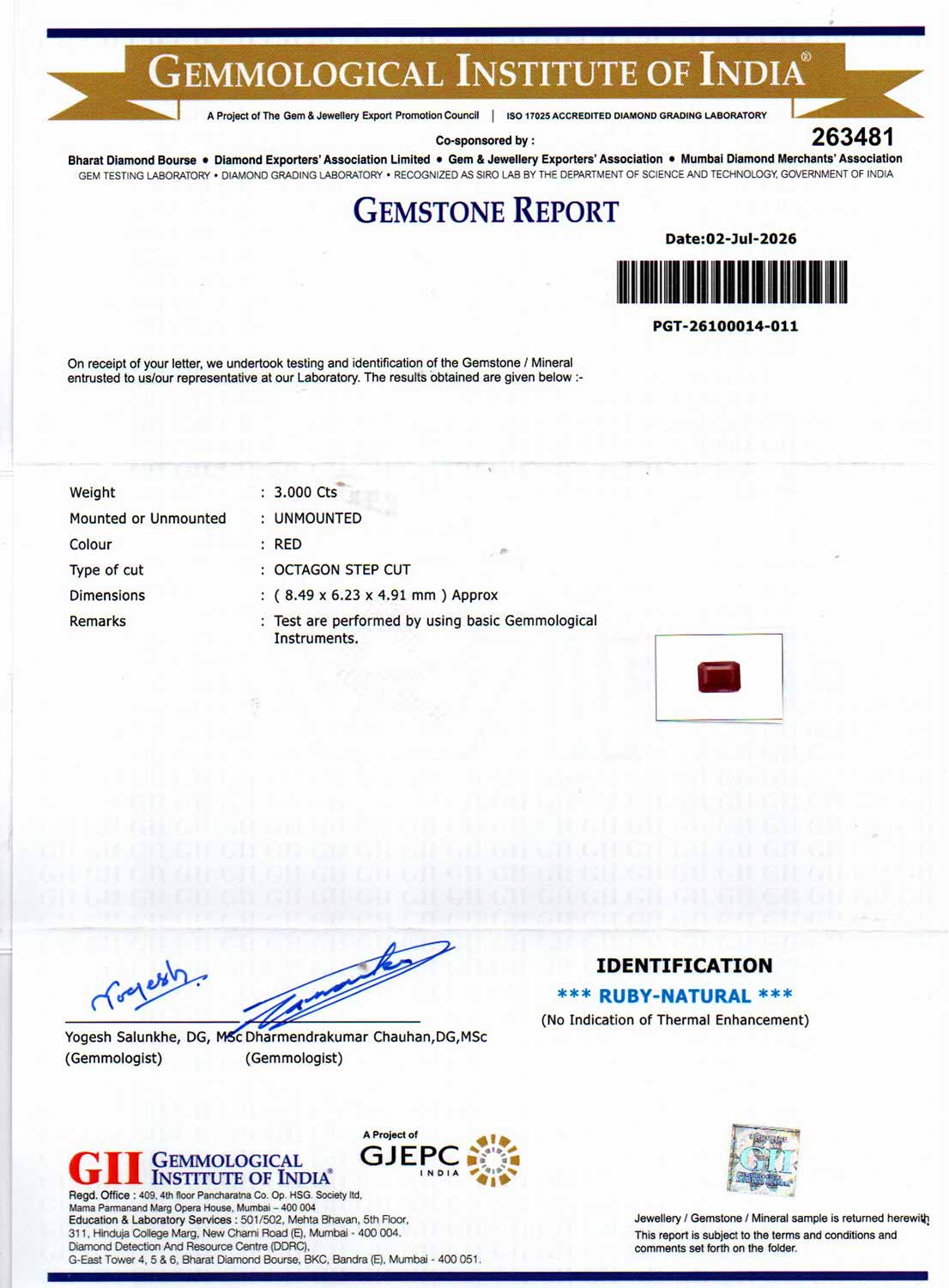 Ruby (Manik) Gemstone - 3 Carats