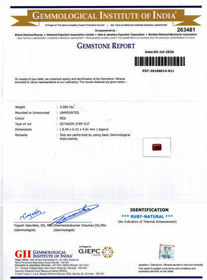 Ruby (Manik) Gemstone - 3 Carats
