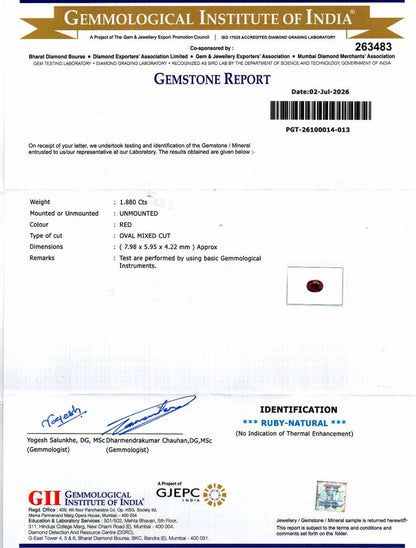 Ruby (Manik) - 1.88 Carat
