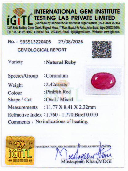Ruby (Manik) Gemstone - 2.42 Carats