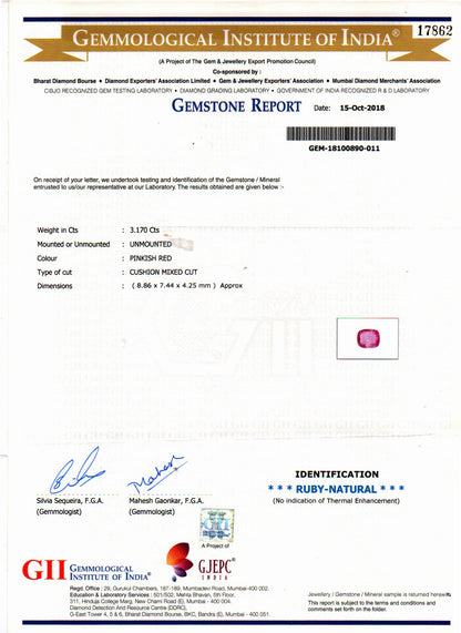 Ruby (Manik) Gemstone - 3.17 Carats