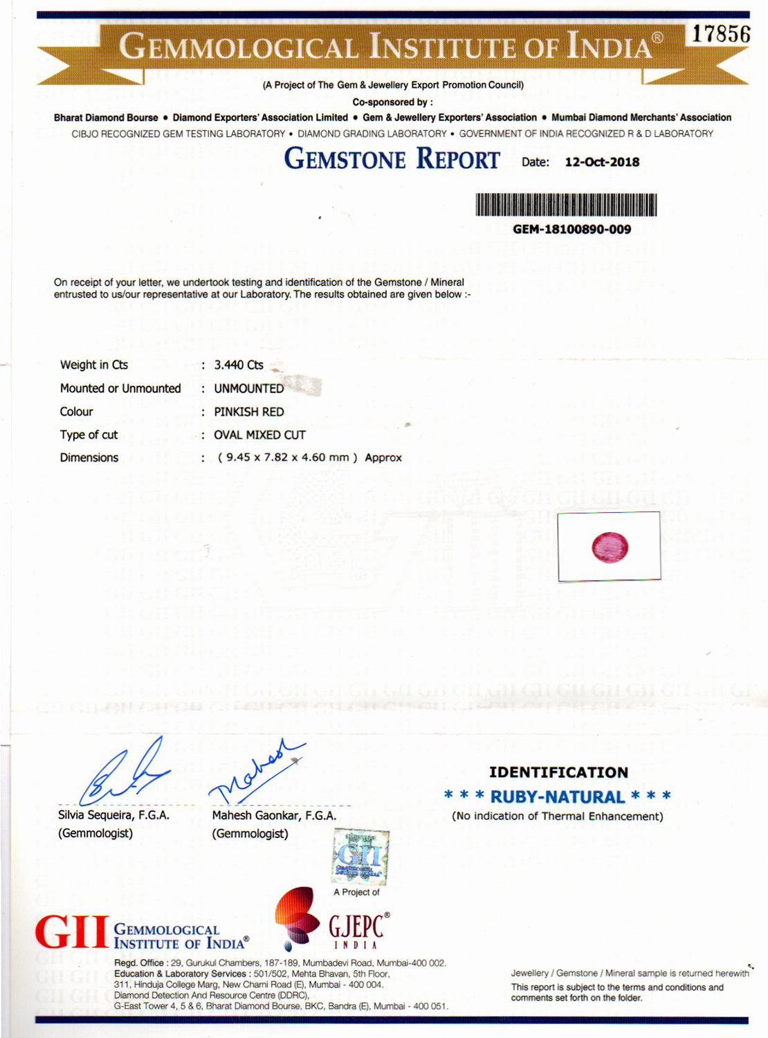 Ruby (Manik) Gemstone - 3.44 Carats