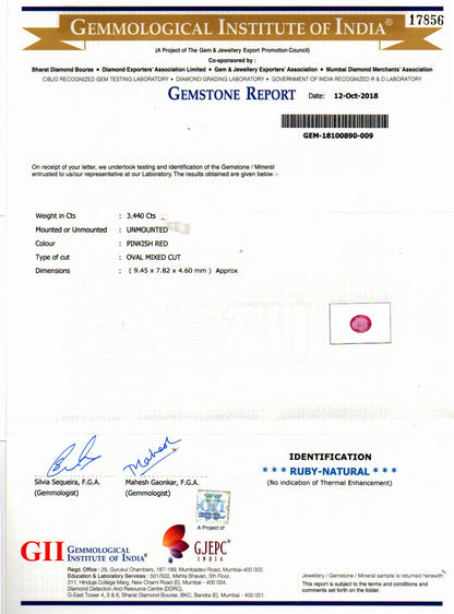 Ruby (Manik) Gemstone - 3.44 Carats