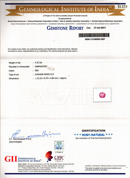 Ruby (Manik) Gemstone - 4.32 Carats