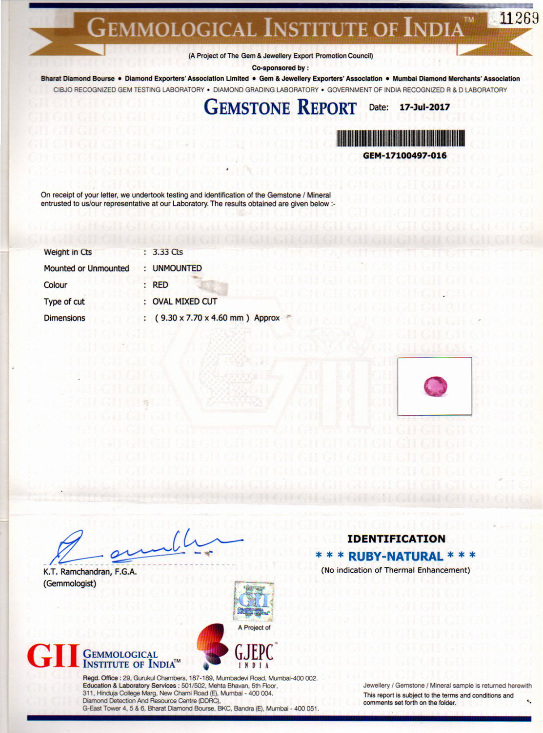 Ruby (Manik) Gemstone - 3.33 Carats