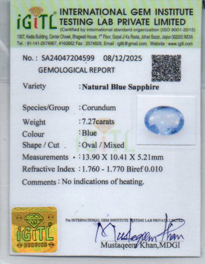 Blue Sapphire (Neelam) - 7.27 Carats