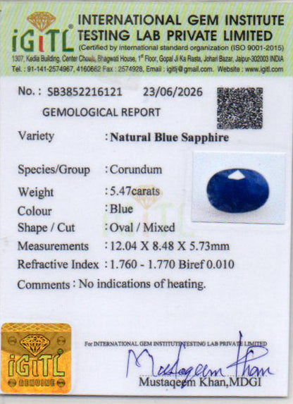 Blue Sapphire (Neelam) Gemstone - 5.47 Carats