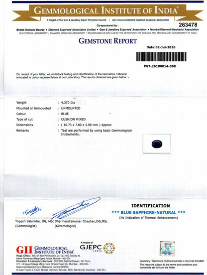 Blue Sapphire (Neelam) - 4.37 Carat