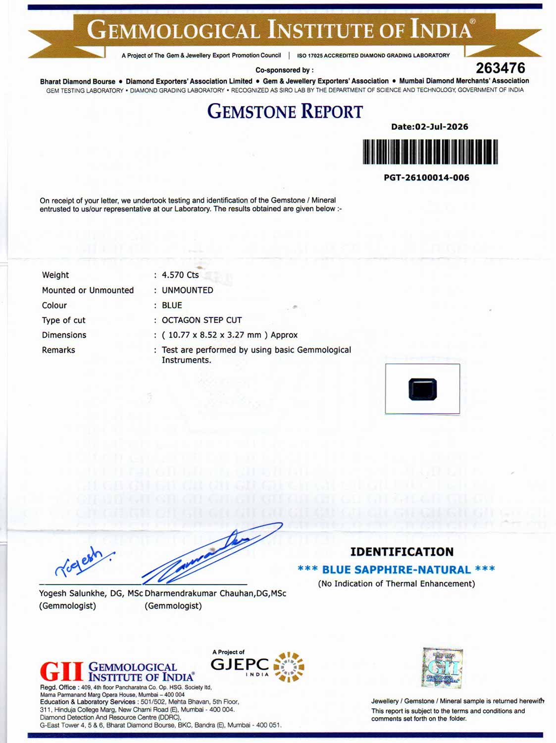 Blue Sapphire (Neelam) Gemstone - 4.57 Carats