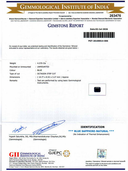 Blue Sapphire (Neelam) Gemstone - 4.57 Carats