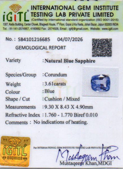 Blue Sapphire (Neelam) Gemstone - 3.61 Carats