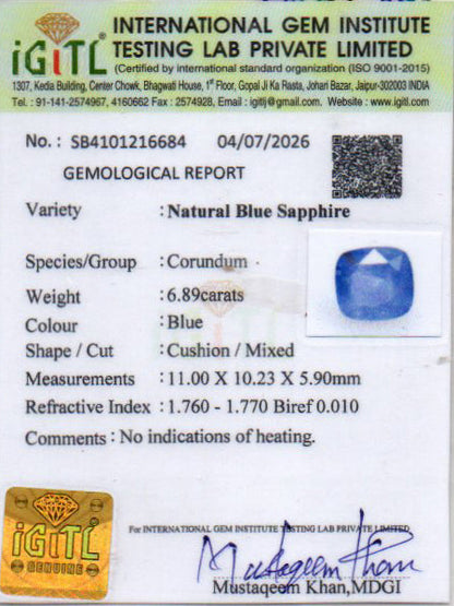 Blue Sapphire (Neelam) Gemstone - 6.89 Carats