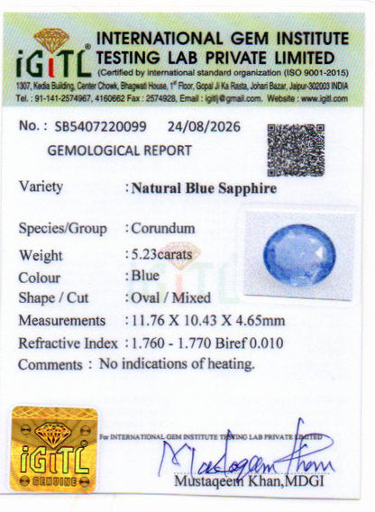 Blue Sapphire (Neelam) Gemstone - 5.23 Carats