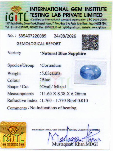 Blue Sapphire (Neelam) Gemstone - 5.03 Carats