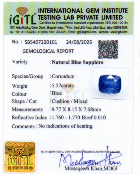 Blue Sapphire (Neelam) Gemstone - 5.57 Carats